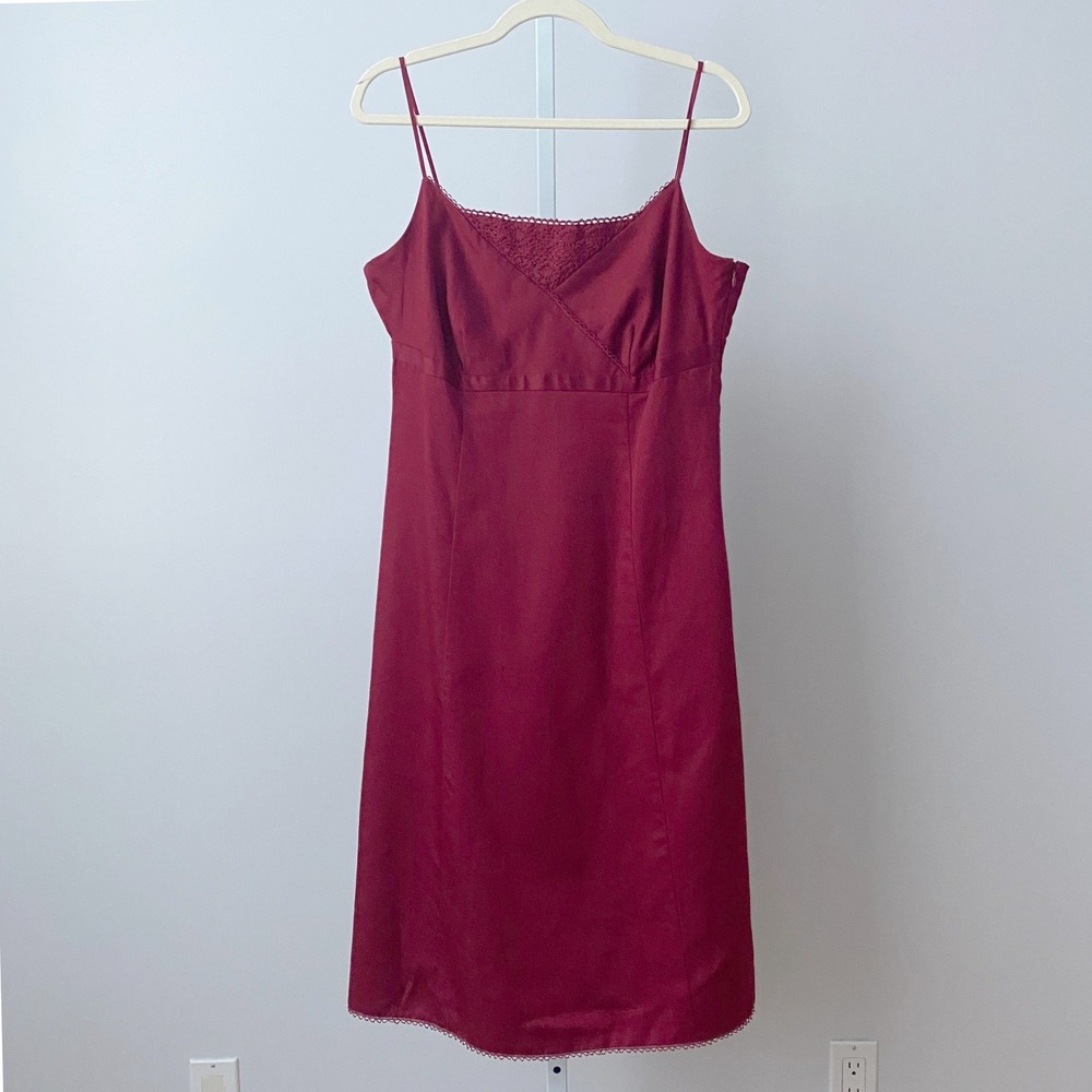 Ann Taylor Cotton Dainty Office Siren Academia Clean Sheath Midi Dress 12 Red